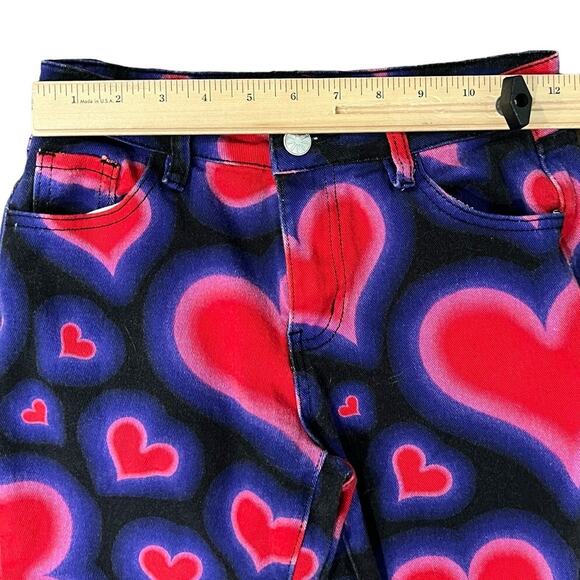 Delia's Dolls Kill Y2K Heart Low Rise Black Purple Red Pink Flare Jeans size XS - Picture 6 of 9